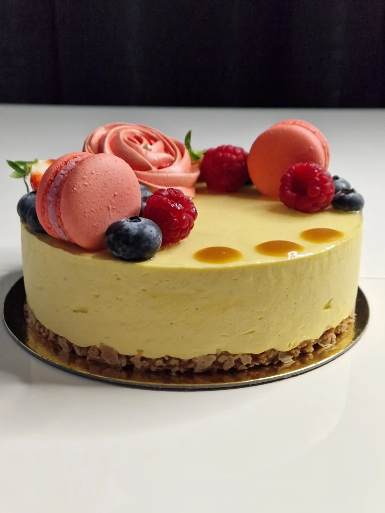 Un gateau entremet création parfum Passion/Fruits-rouges - pâtisseries artisanales à Troyes