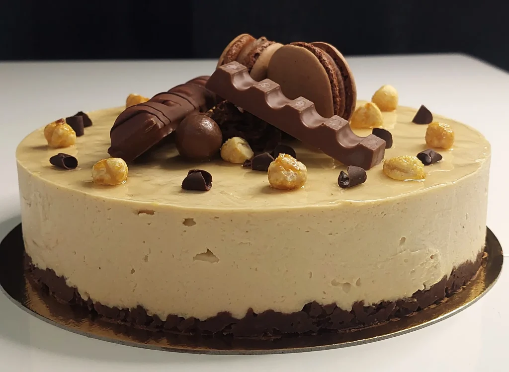 Un gateau entremet création parfum Noisette/Chocolat